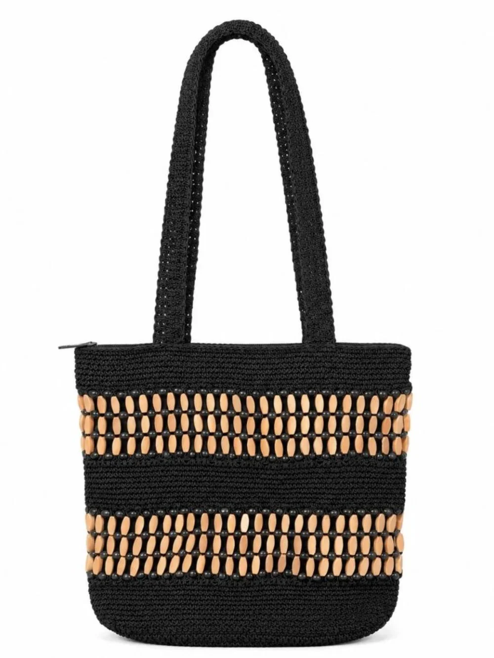 Vintage Boho Crochet Wooden Beaded Purse
